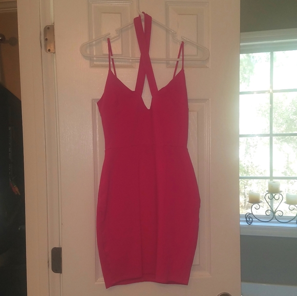Pink Criss Cross Front Bodycon Dress - Small - Picture 7 of 8